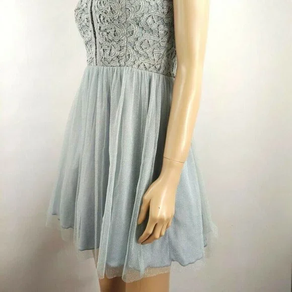 City Triangles Mini Dress Blue Lace And Tulle Size 7 - Picture 3 of 7